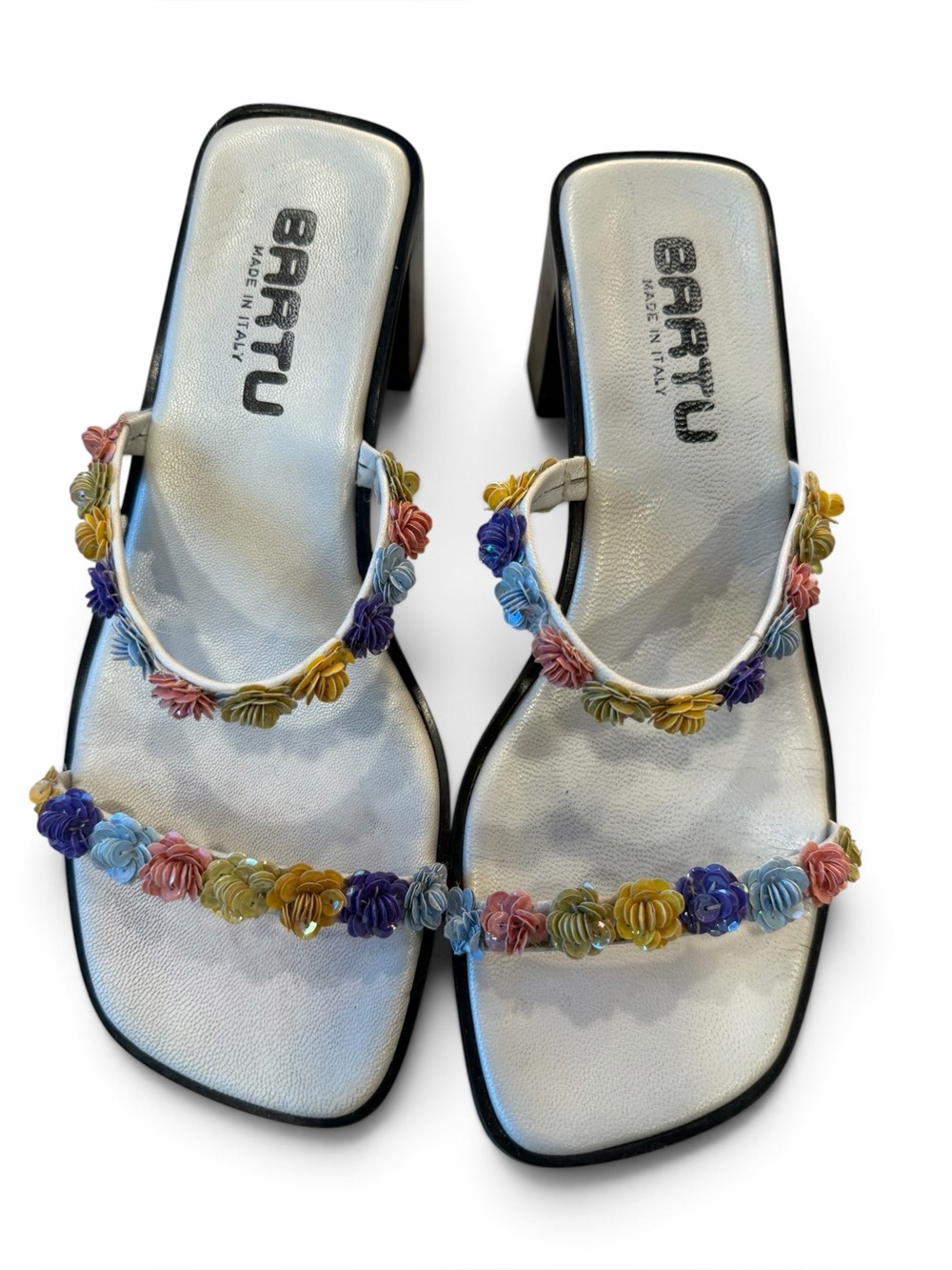 Vintage Bartu Made in Italy Size 36 Floral Sequin Leather Mule